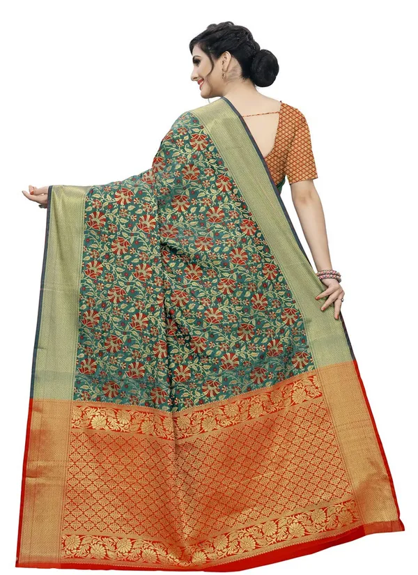Green_Cotton_Silk_Premium_&_Elegant_Banarasi_Saree_With_Blouse_Piece_For_Women