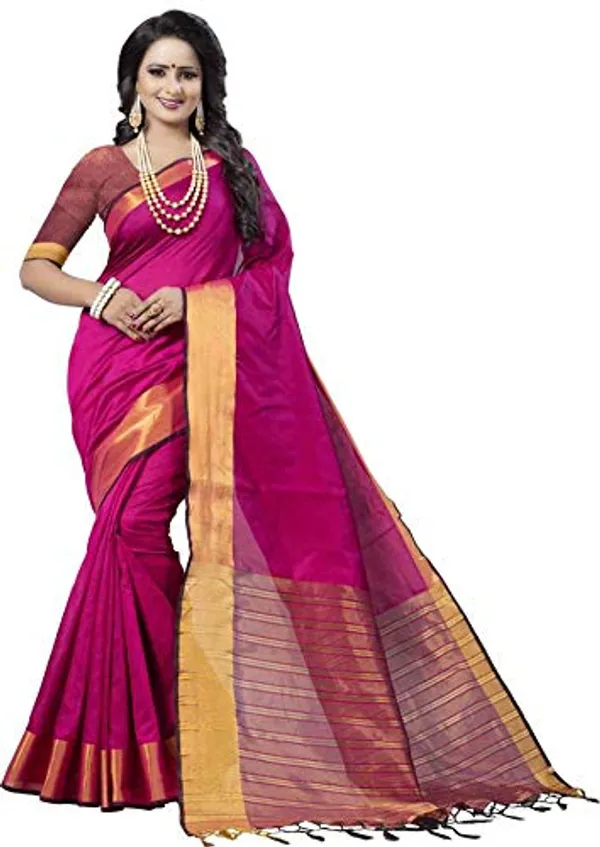 Magenta_Cotton_Silk_Premium_&_Elegant_Saree_Saree_With_Blouse_Piece_For_Women