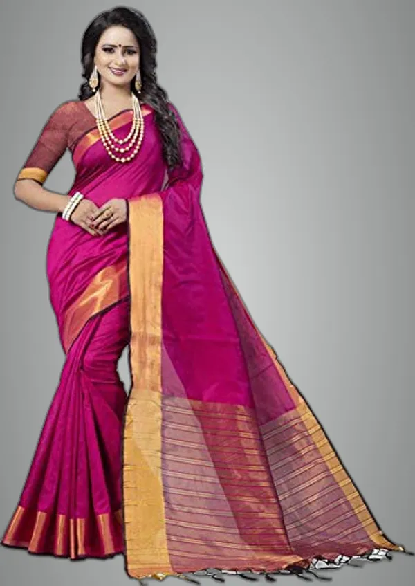 Magenta_Cotton_Silk_Premium_&_Elegant_Saree_Saree_With_Blouse_Piece_For_Women