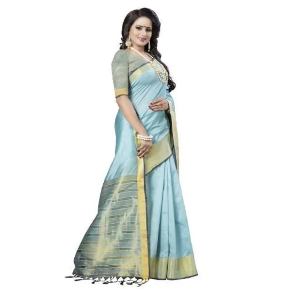 Sky_Blue_Cotton_Silk_Premium_&_Elegant_Saree_Saree_With_Blouse_Piece_For_Women