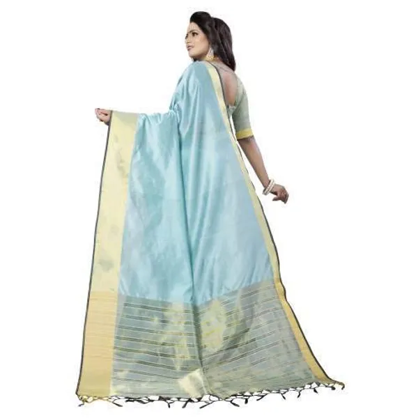 Sky_Blue_Cotton_Silk_Premium_&_Elegant_Saree_Saree_With_Blouse_Piece_For_Women