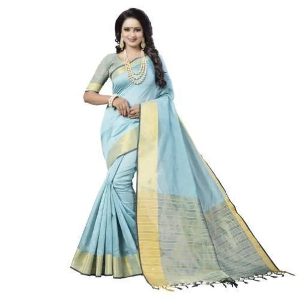 Sky_Blue_Cotton_Silk_Premium_&_Elegant_Saree_Saree_With_Blouse_Piece_For_Women