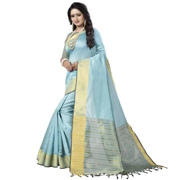 Sky_Blue_Cotton_Silk_Premium_&_Elegant_Saree_Saree_With_Blouse_Piece_For_Women