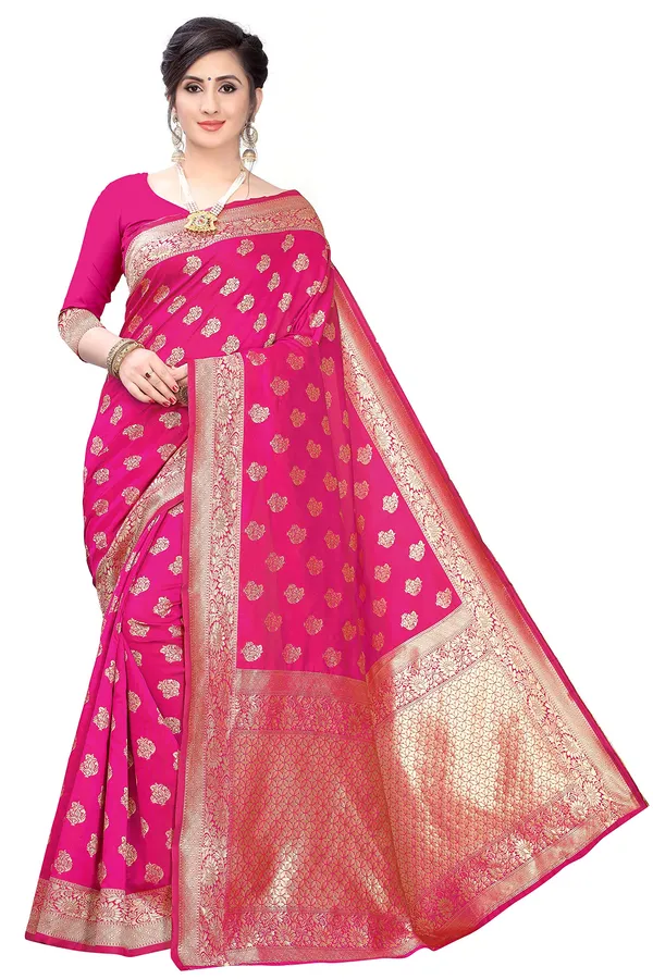Pink_Silk___Jacquard_Premium_&_Elegant_(_Butti_)_Banarasi_Saree_With_Blouse_Piece_For_Women
