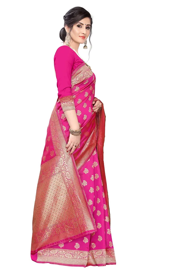 Pink_Silk___Jacquard_Premium_&_Elegant_(_Butti_)_Banarasi_Saree_With_Blouse_Piece_For_Women