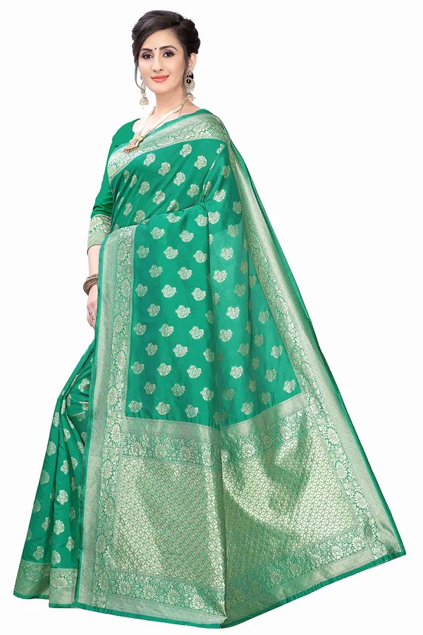 Green_Silk___Jacquard_Premium_&_Elegant_(_Butti_)_Banarasi_Saree_With_Blouse_Piece_For_Women