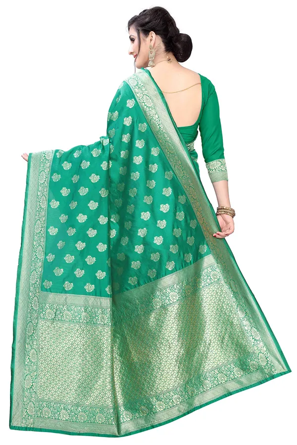 Green_Silk___Jacquard_Premium_&_Elegant_(_Butti_)_Banarasi_Saree_With_Blouse_Piece_For_Women