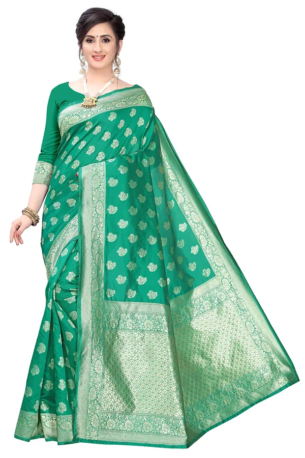 Green_Silk___Jacquard_Premium_&_Elegant_(_Butti_)_Banarasi_Saree_With_Blouse_Piece_For_Women