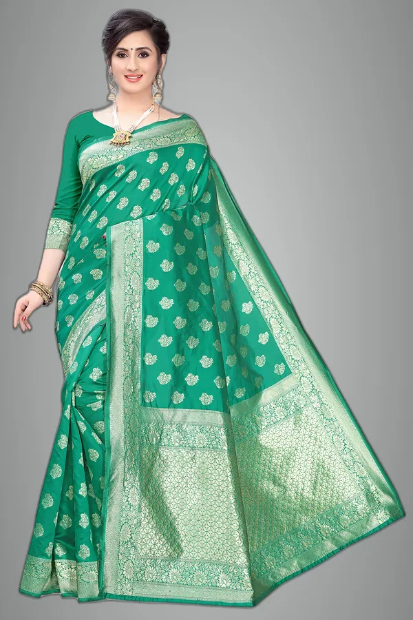 Green_Silk___Jacquard_Premium_&_Elegant_(_Butti_)_Banarasi_Saree_With_Blouse_Piece_For_Women