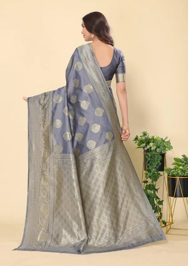 Grey_Silk_Premium_&_Elegant_(_Rich_Pallu_)_Kanjivaram_Banarasi_Saree_With_Blouse_Piece_For_Women