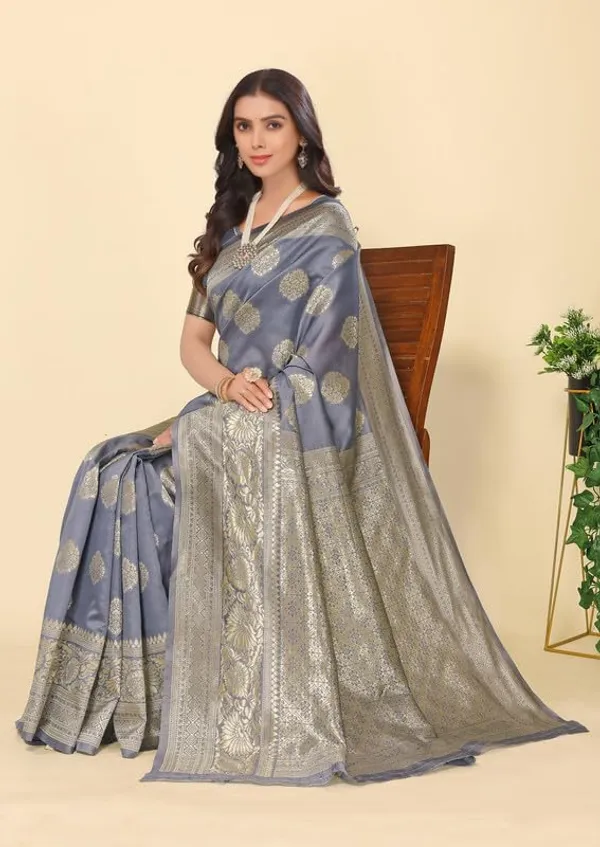 Grey_Silk_Premium_&_Elegant_(_Rich_Pallu_)_Kanjivaram_Banarasi_Saree_With_Blouse_Piece_For_Women