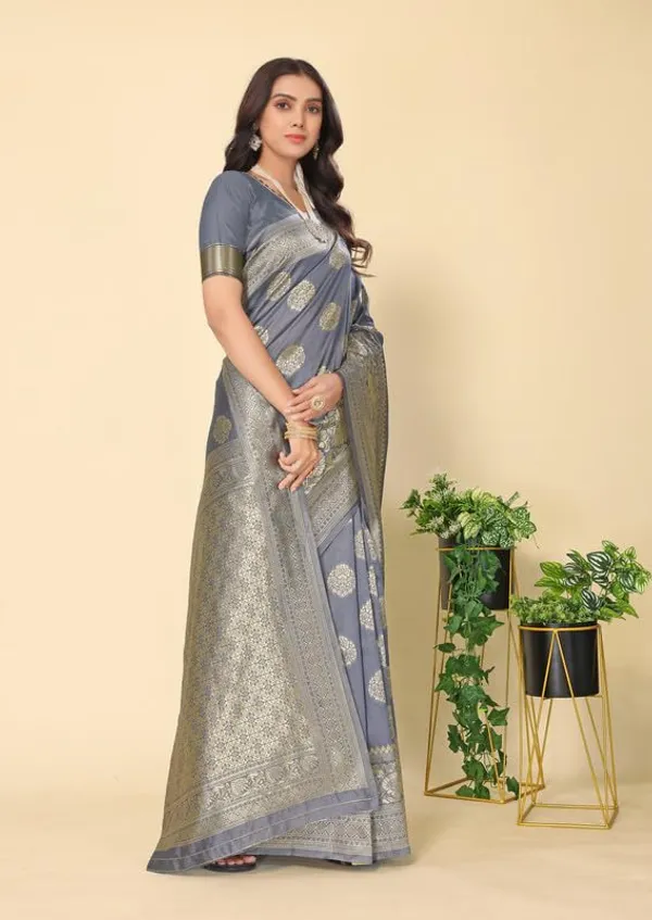 Grey_Silk_Premium_&_Elegant_(_Rich_Pallu_)_Kanjivaram_Banarasi_Saree_With_Blouse_Piece_For_Women