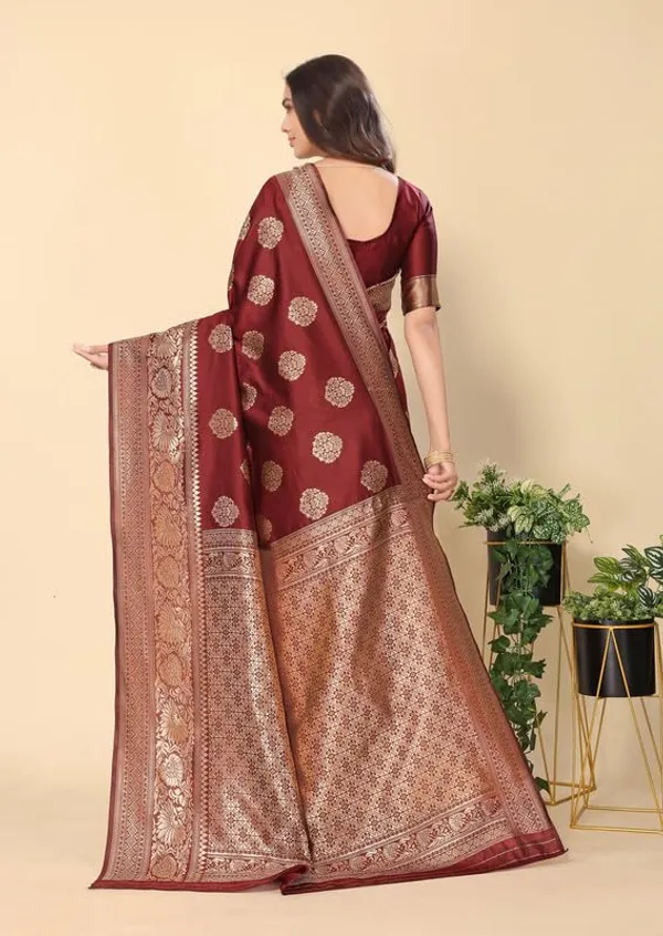 Maroon_Silk_Premium_&_Elegant_(_Rich_Pallu_)_Kanjivaram_Banarasi_Saree_With_Blouse_Piece_For_Women