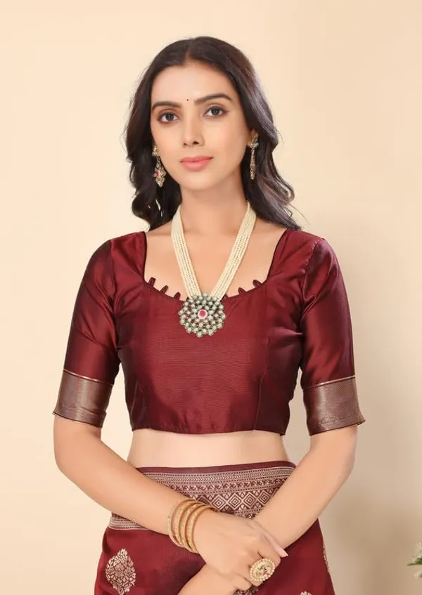 Maroon_Silk_Premium_&_Elegant_(_Rich_Pallu_)_Kanjivaram_Banarasi_Saree_With_Blouse_Piece_For_Women
