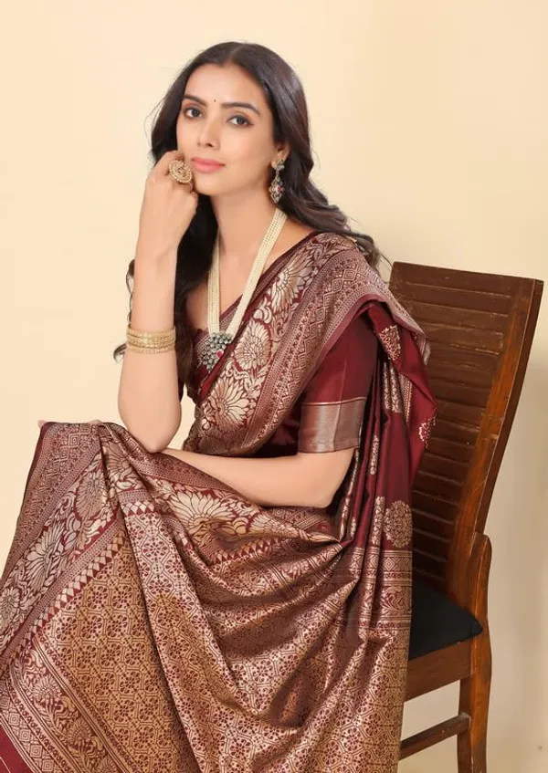 Maroon_Silk_Premium_&_Elegant_(_Rich_Pallu_)_Kanjivaram_Banarasi_Saree_With_Blouse_Piece_For_Women