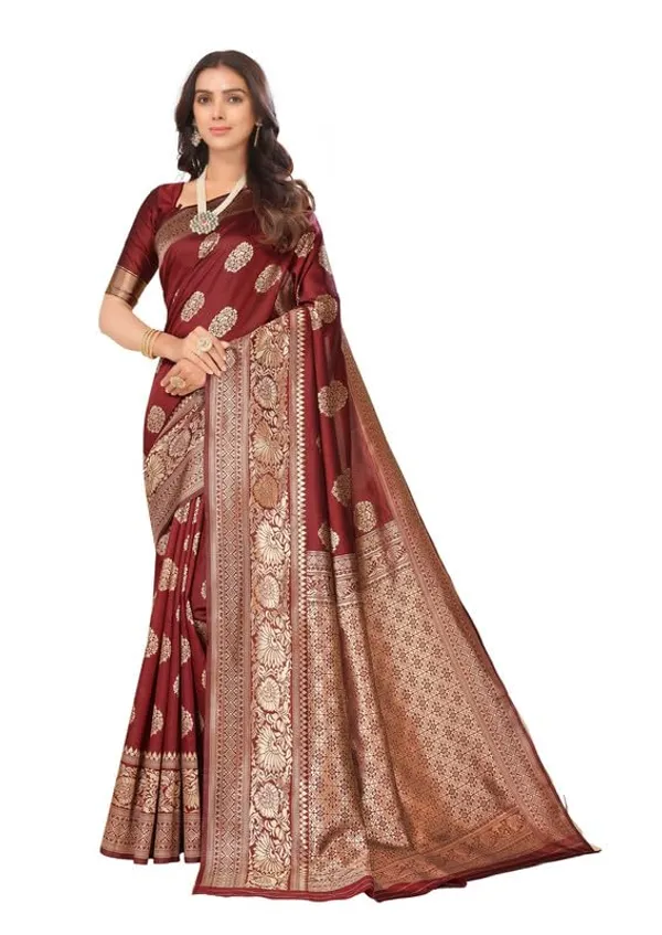 Maroon_Silk_Premium_&_Elegant_(_Rich_Pallu_)_Kanjivaram_Banarasi_Saree_With_Blouse_Piece_For_Women