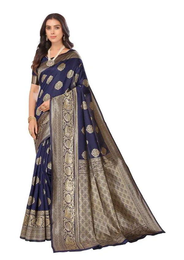 Navy_Blue_Silk_Premium_&_Elegant_(_Rich_Pallu_)_Kanjivaram_Banarasi_Saree_With_Blouse_Piece_For_Women
