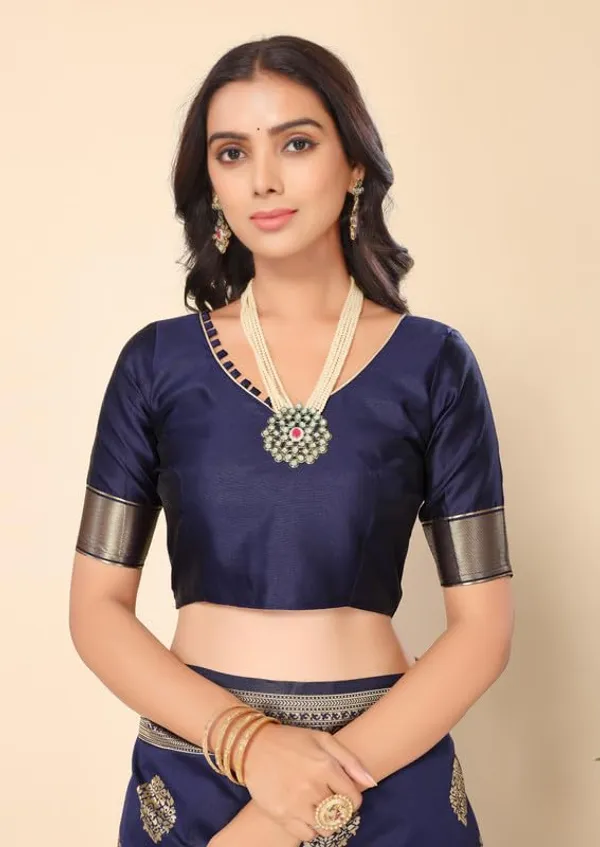 Navy_Blue_Silk_Premium_&_Elegant_(_Rich_Pallu_)_Kanjivaram_Banarasi_Saree_With_Blouse_Piece_For_Women
