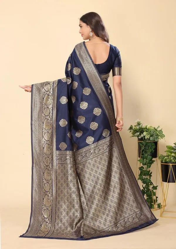 Navy_Blue_Silk_Premium_&_Elegant_(_Rich_Pallu_)_Kanjivaram_Banarasi_Saree_With_Blouse_Piece_For_Women