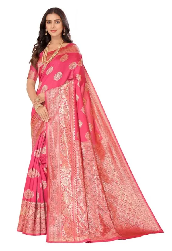 Pink_Silk_Premium_&_Elegant_(_Rich_Pallu_)_Kanjivaram_Banarasi_Saree_With_Blouse_Piece_For_Women