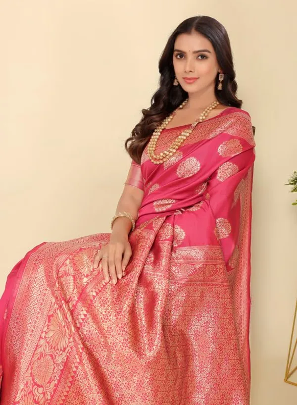 Pink_Silk_Premium_&_Elegant_(_Rich_Pallu_)_Kanjivaram_Banarasi_Saree_With_Blouse_Piece_For_Women