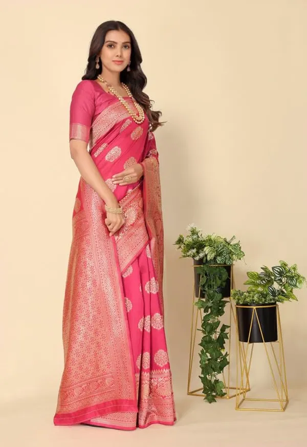 Pink_Silk_Premium_&_Elegant_(_Rich_Pallu_)_Kanjivaram_Banarasi_Saree_With_Blouse_Piece_For_Women