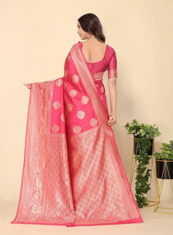 Pink_Silk_Premium_&_Elegant_(_Rich_Pallu_)_Kanjivaram_Banarasi_Saree_With_Blouse_Piece_For_Women