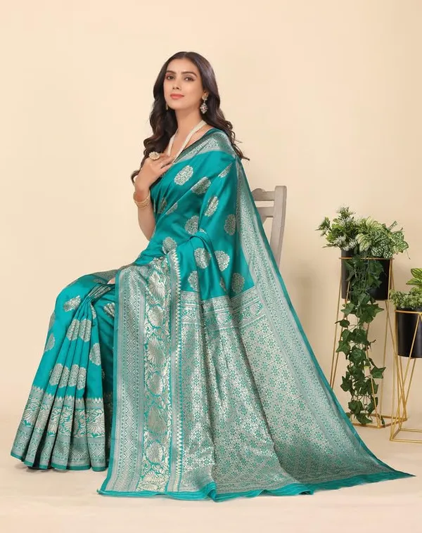 Rama_Green_Silk_Premium_&_Elegant_(_Rich_Pallu_)_Kanjivaram_Banarasi_Saree_With_Blouse_Piece_For_Women
