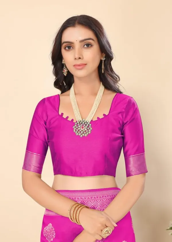 Rani_Pink_Silk_Premium_&_Elegant_(_Rich_Pallu_)_Kanjivaram_Banarasi_Saree_With_Blouse_Piece_For_Women