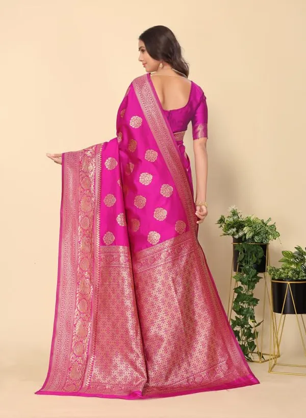 Rani_Pink_Silk_Premium_&_Elegant_(_Rich_Pallu_)_Kanjivaram_Banarasi_Saree_With_Blouse_Piece_For_Women