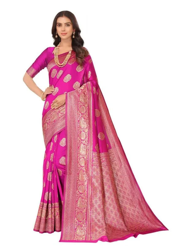 Rani_Pink_Silk_Premium_&_Elegant_(_Rich_Pallu_)_Kanjivaram_Banarasi_Saree_With_Blouse_Piece_For_Women