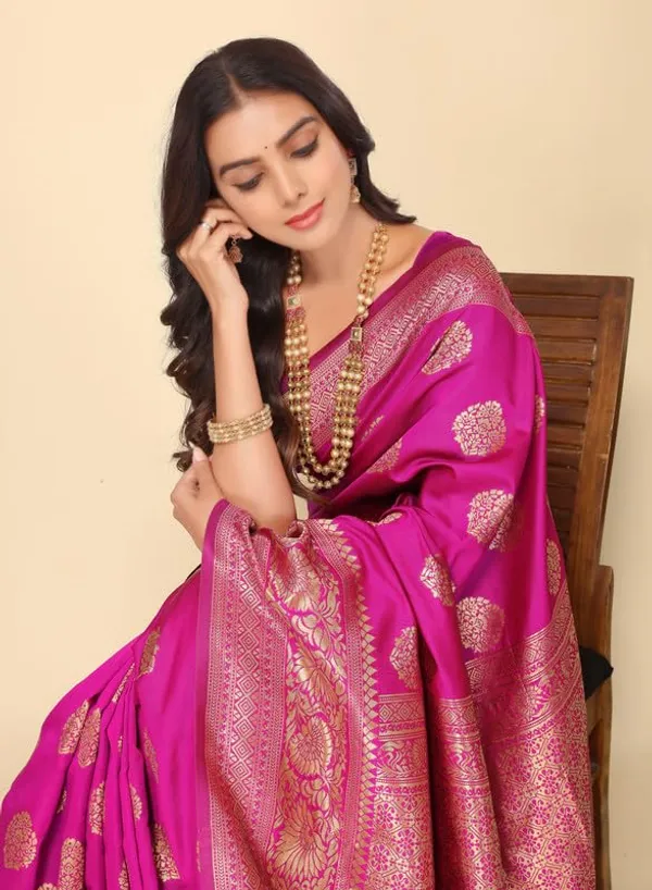 Rani_Pink_Silk_Premium_&_Elegant_(_Rich_Pallu_)_Kanjivaram_Banarasi_Saree_With_Blouse_Piece_For_Women