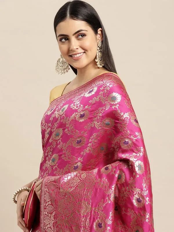 Multicolor_Silk___Premium_&_Elegant_(_Golden_Zari_Pallu_Patola_Ethnic_Motif_)_Banarasi_Saree_With_Blouse_Piece_For_Women