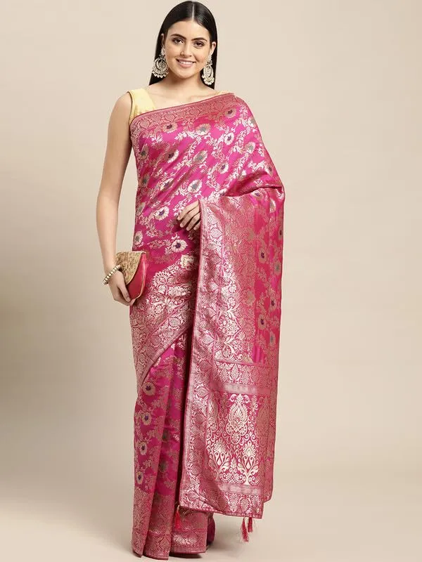 Multicolor_Silk___Premium_&_Elegant_(_Golden_Zari_Pallu_Patola_Ethnic_Motif_)_Banarasi_Saree_With_Blouse_Piece_For_Women