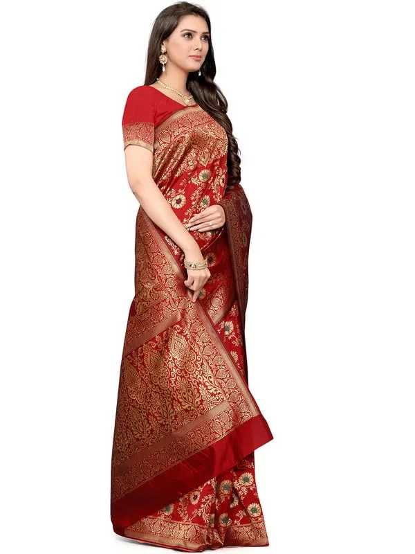 Multicolor_Silk___Premium_&_Elegant_(_Golden_Zari_Pallu_Patola_Ethnic_Motif_)_Banarasi_Saree_With_Blouse_Piece_For_Women