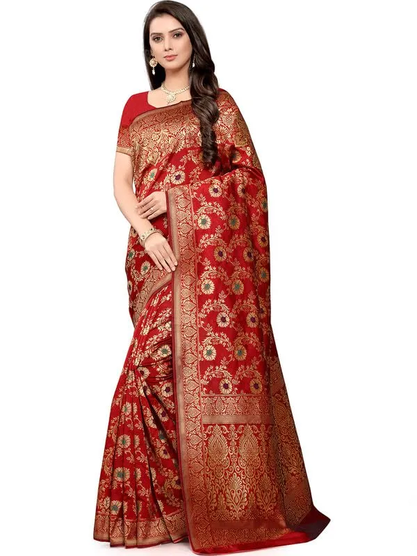 Multicolor_Silk___Premium_&_Elegant_(_Golden_Zari_Pallu_Patola_Ethnic_Motif_)_Banarasi_Saree_With_Blouse_Piece_For_Women