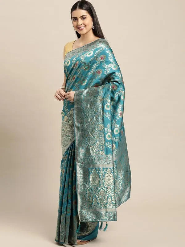 Multicolor_Silk___Premium_&_Elegant_(_Golden_Zari_Pallu_Patola_Ethnic_Motif_)_Banarasi_Saree_With_Blouse_Piece_For_Women
