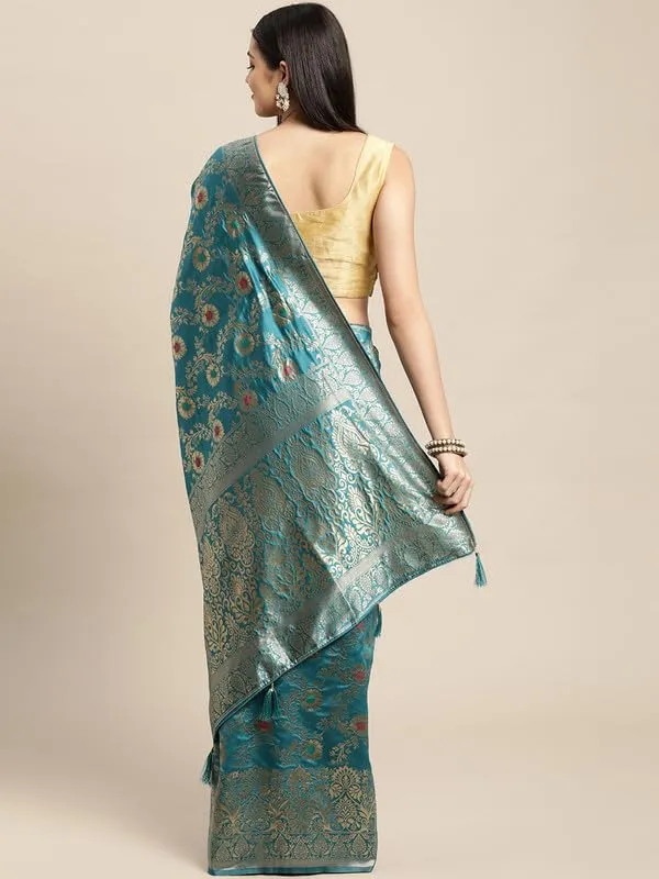 Multicolor_Silk___Premium_&_Elegant_(_Golden_Zari_Pallu_Patola_Ethnic_Motif_)_Banarasi_Saree_With_Blouse_Piece_For_Women