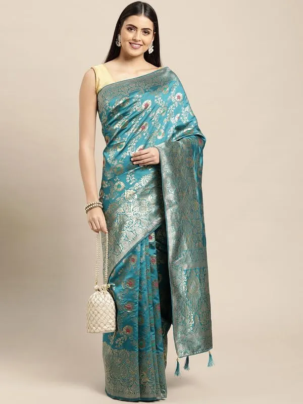 Multicolor_Silk___Premium_&_Elegant_(_Golden_Zari_Pallu_Patola_Ethnic_Motif_)_Banarasi_Saree_With_Blouse_Piece_For_Women
