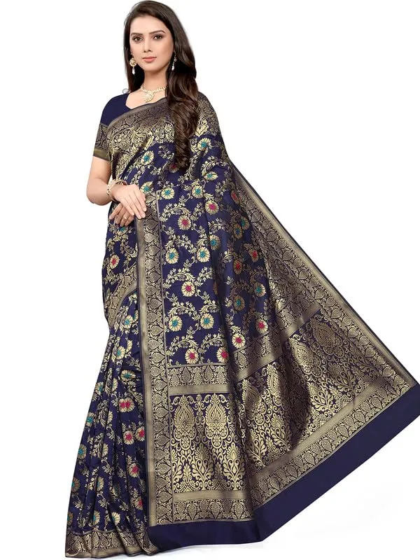 Multicolor_Silk___Premium_&_Elegant_(_Golden_Zari_Pallu_Patola_Ethnic_Motif_)_Banarasi_Saree_With_Blouse_Piece_For_Women