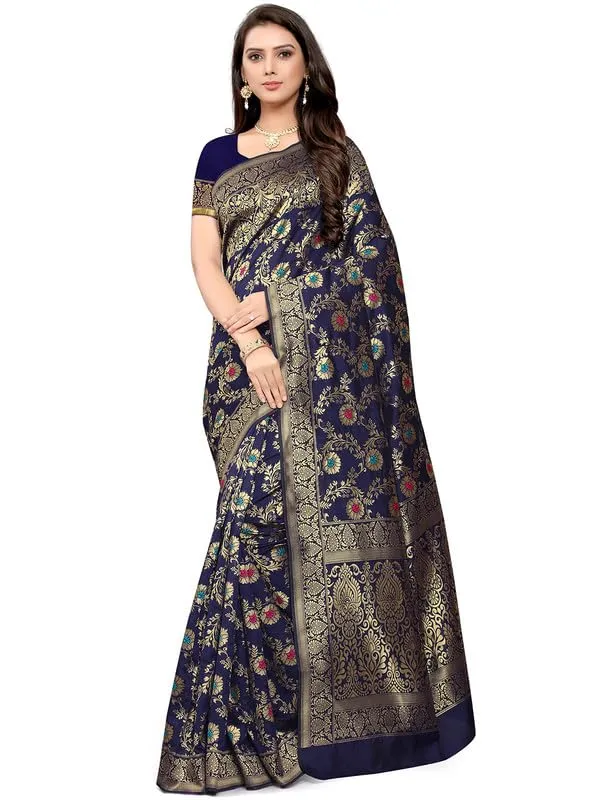 Multicolor_Silk___Premium_&_Elegant_(_Golden_Zari_Pallu_Patola_Ethnic_Motif_)_Banarasi_Saree_With_Blouse_Piece_For_Women