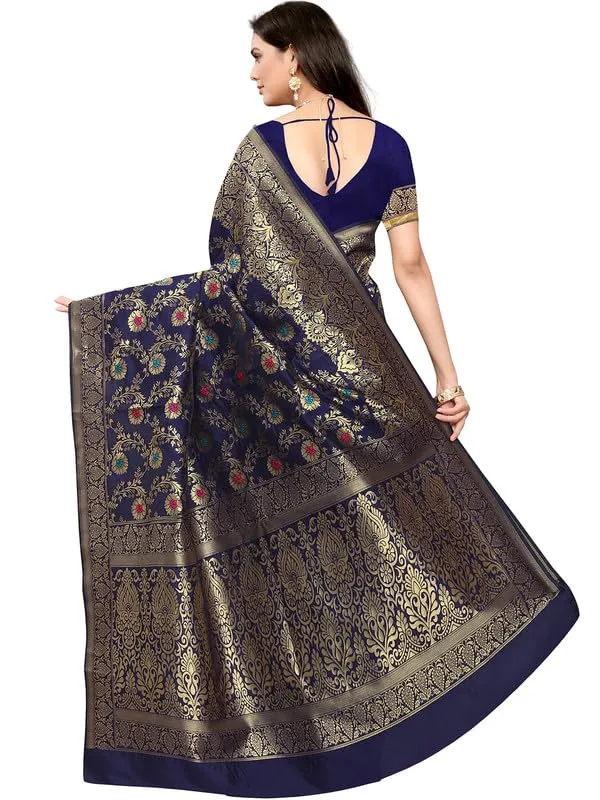 Multicolor_Silk___Premium_&_Elegant_(_Golden_Zari_Pallu_Patola_Ethnic_Motif_)_Banarasi_Saree_With_Blouse_Piece_For_Women