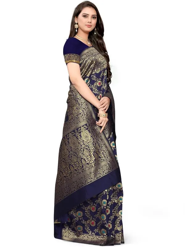 Multicolor_Silk___Premium_&_Elegant_(_Golden_Zari_Pallu_Patola_Ethnic_Motif_)_Banarasi_Saree_With_Blouse_Piece_For_Women
