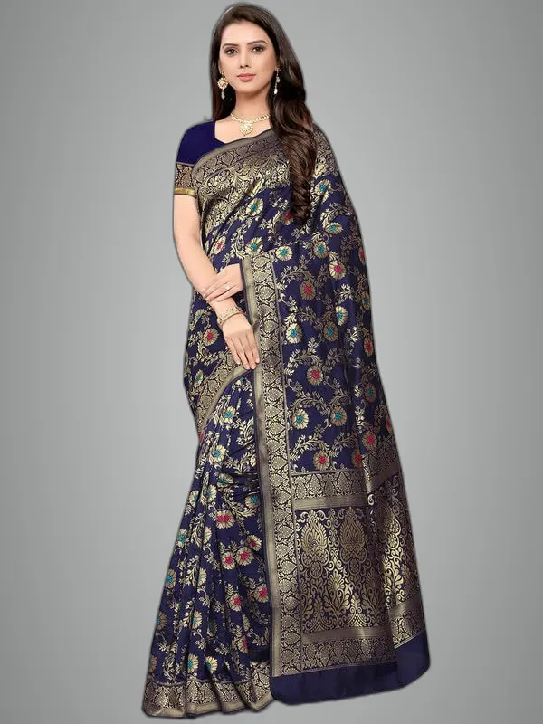 Multicolor_Silk___Premium_&_Elegant_(_Golden_Zari_Pallu_Patola_Ethnic_Motif_)_Banarasi_Saree_With_Blouse_Piece_For_Women