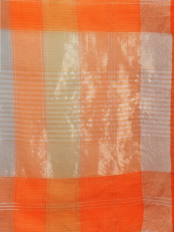 Orange_Cotton_Silk_Premium_&_Elegant_(_Zari_Checkered_)_Kota_Doria_Saree_With_Blouse_Piece_For_Women
