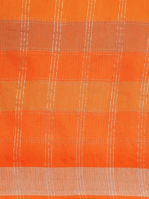 Orange_Cotton_Silk_Premium_&_Elegant_(_Zari_Checkered_)_Kota_Doria_Saree_With_Blouse_Piece_For_Women