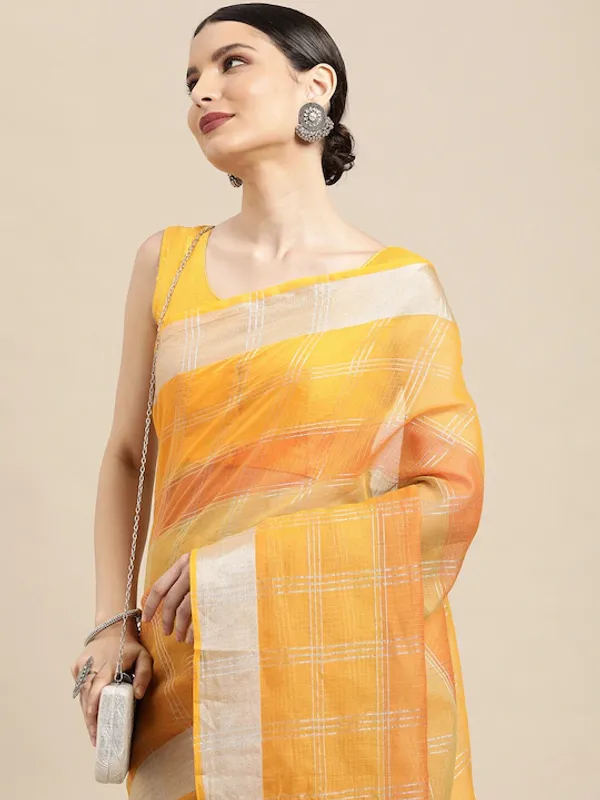 Yellow_Cotton_Silk_Premium_&_Elegant_(_Checkered_&_Zari_)_Kota_Doria_Saree_With_Blouse_Piece_For_Women