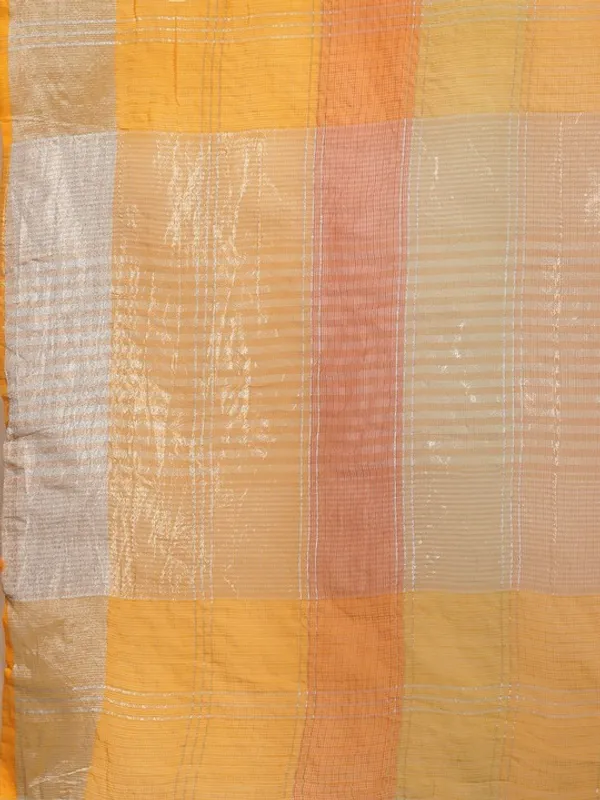 Yellow_Cotton_Silk_Premium_&_Elegant_(_Checkered_&_Zari_)_Kota_Doria_Saree_With_Blouse_Piece_For_Women