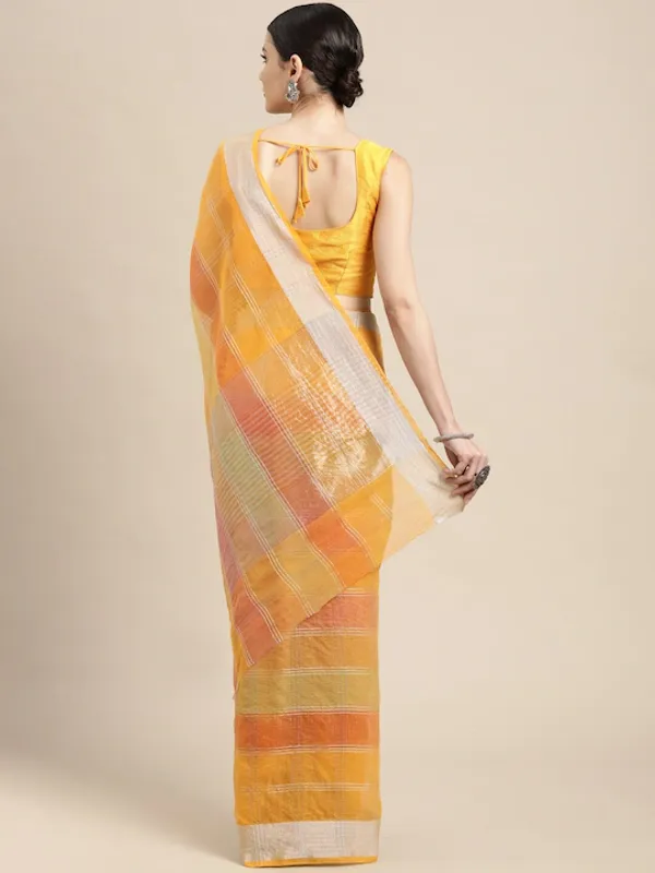 Yellow_Cotton_Silk_Premium_&_Elegant_(_Checkered_&_Zari_)_Kota_Doria_Saree_With_Blouse_Piece_For_Women