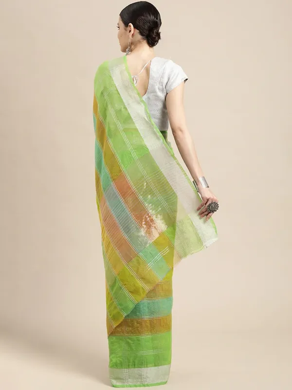 Green_Cotton_Silk_Premium_&_Elegant_(_Zari_Checkered_)_Kota_Doria_Saree_With_Blouse_Piece_For_Women
